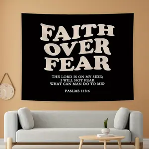 Faith Over Fear Black Christian Tapestry - Bible Verses Christian Tapestry Wall Hanging for Bedroom Living Room Decor, Christian Home Decor, Christian Wall Blanket Decor Home Decor Tapestry