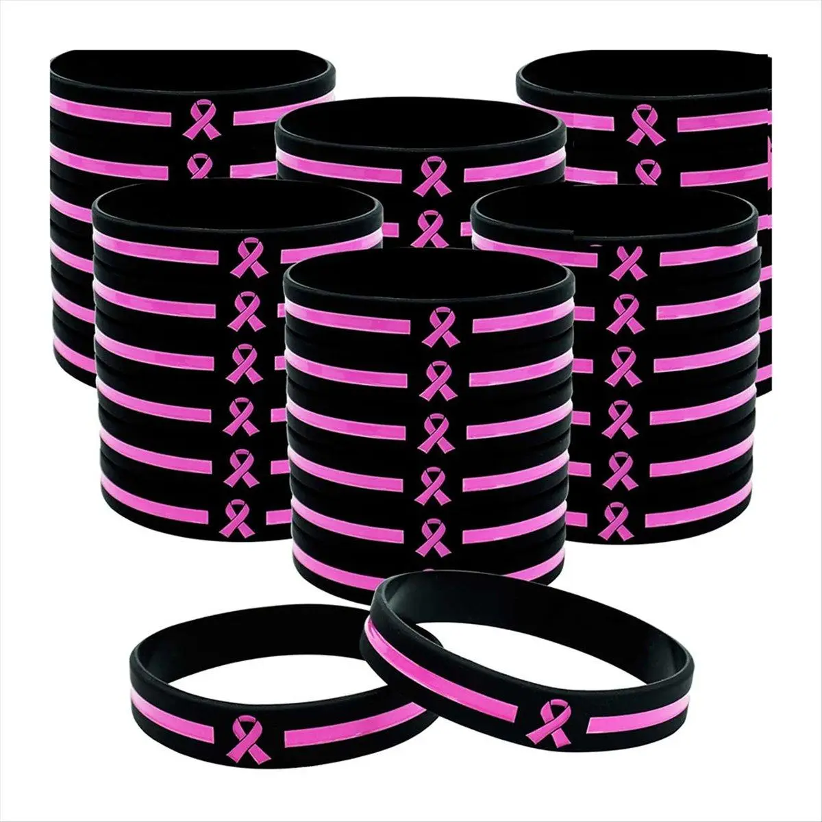 36-Pack Silicone Breast-Cancer Awareness Wristbands, Bulk Car Exterior Decoration Accessories, Waterproof Support Symbol for Awareness Events, Bulk Pack