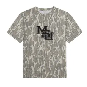 MSU Mossy Oak Bottomland Washed Out Tee, Varsity Style Camouflage Tee, Sports Fan Apparel, High School Mascot Gear, 3D Camo T Shirt