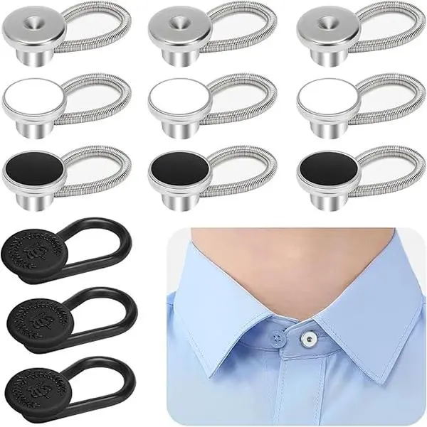 Men's Plastic Shirt Collar Button Extenders (12-Pack) - Diameter 0.4-0.43", Instant Expand, Long-Lasting, Comfortable for Formal & Casual Wear, Sewing Accessory