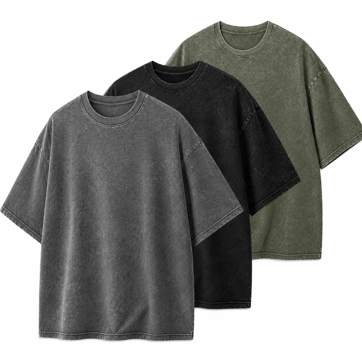 Men's Oversized Short-Sleeve Classic Heavyweight Cotton Vintage Washed Gym T-Shirts - 1/3 Pack, Suitable for Daily Wear Streetwear Breathable, Shortsleeve, Baggy, Round Neck