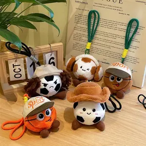 Cute Sports Ball Plush Keychain Set, Soft Soccer Basketball Baseball Stuffed Doll Bag Charms with Hat, Adorable Fluffy Sport Themed Key Ring Pendant for Backpack, Purse & Car Keys, Perfect Gift for Sports Fans #FFM