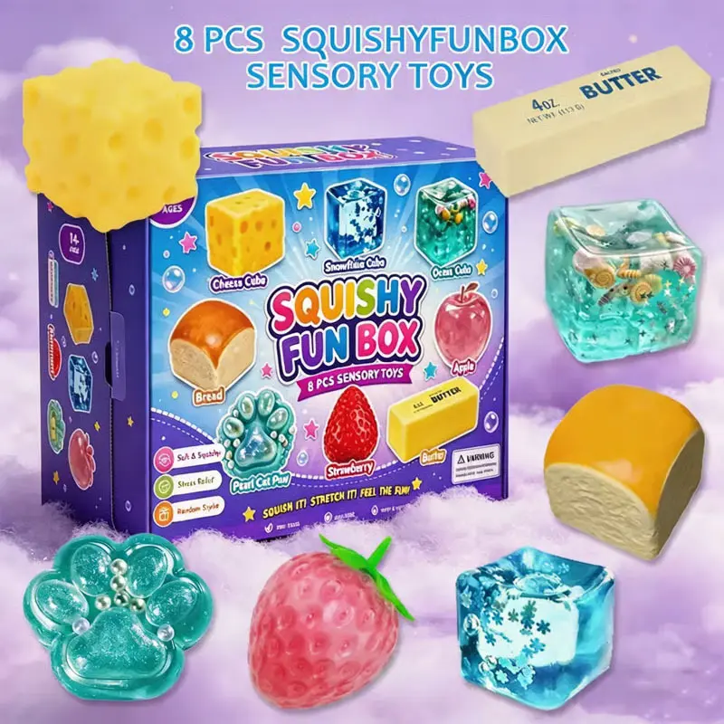 8Pcs Maltose Squishy Stress Relief Toys, Glitter Dumpling Squeeze Sensory Toy Set, Slow Rising Soft Jelly Toy, 8 Different Styles Creative Party Fidget Gift