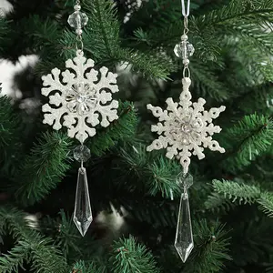 3-Pack Clear Glitter Acrylic Snowflake String Christmas Tree Hanging Ornaments Holiday Decor