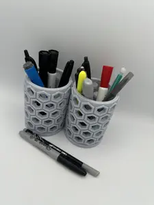 Marble Gray Honeycomb 3D Printed Pen Holder – Stylish Desk Organizer