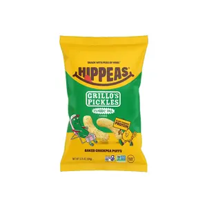 HIPPEAS x Grillo's Dill Pickle - Baked Chickpea Puffs - 3.75 Ounce (Pack of 6), Gluten Free Snacks, Dairy Free, Vegan, Crunchy, Nutritious, Baked Plant Protein Snack, Non-GMO, Kosher