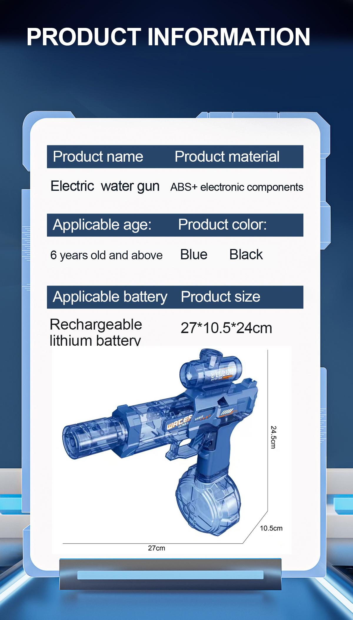 Electric Water Gun,Squirt Gun withLED Light,Rechargeable BatteryPowered ,Large Capacity Tank,WaterBlaster28-32 Ft Range, for Outdoor Pool BeachBattle Playsummer outdoor pool partybackyard game