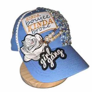Baby Blue Trucker Hat with Bling Details and Bold Style for Expressing Yourself and Making a Fashionable Statement!