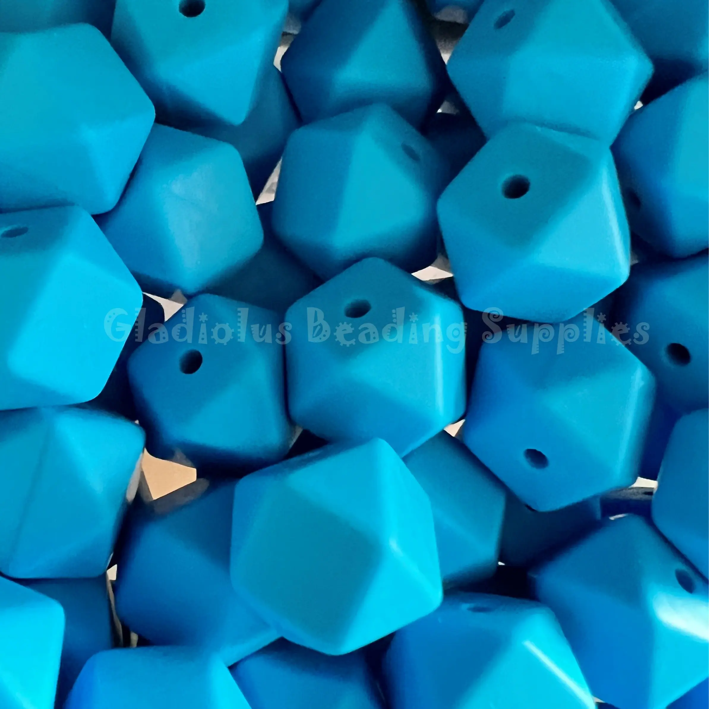 14mm Blue Hexagon Silicone Bead - Loose - Crafting Supplies - Beading Supplies