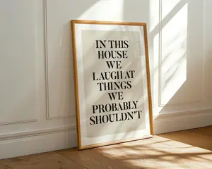 (No Frame) In This House We Laugh Print, Retro Quote Wall Art, Funny Quote print, Retro Poster, Swearing Print Modern Home Art Trendy Poster