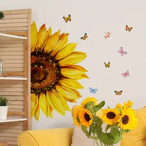 A set (30*60cm*2pcs) of large sunflower wall stickers for bedroom, living room, bathroom background wall - wall sticker for beautification and decoration M16612 Floral Pattern Sticker Wall Decal Flower Design
