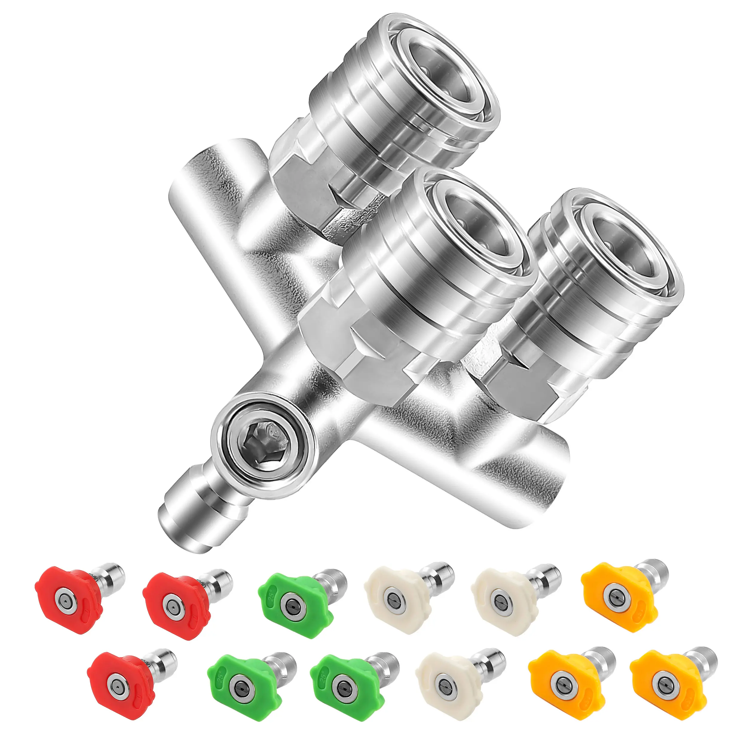 fathersdaygift Triple Pressure Washer Tips 3-in-1 Nozzle, 12 Pressure Washer Spray Nozzles 0 Degree Red & 40 Degree White, 1/4 Inch Quick Connect, 5000 PSI