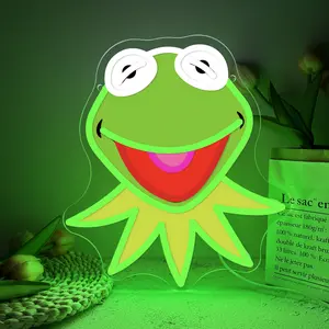 Vibrant Printed the Frog Kermit Neon Sign, USB Powered LED Glowing Funny Animated Frog Wall Hanging Neon Light, Decorative Wall Light, Indoor Light, Perfect for Bedroom, Living Room, Game Room, Gift for Family, Home Decoration Lamp, Neon Lamps