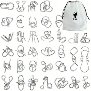 Metal Line Puzzle Game Set, Iron Chain Magic Toy, Brain Teaser & Leisure Activity, Social Interaction, Silver Color, Ideal for Mind Games, Fun