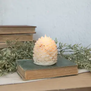 4 1/4" Moving Flame Cream Pinecone Candle