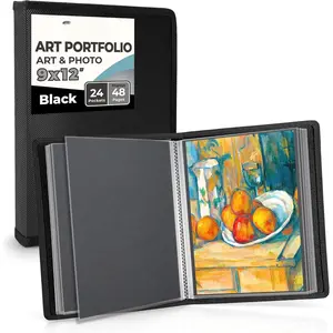 9x12 Art Portfolio Binder, Black Mounting Paper, Portfolio Binder for Artwork, 9 x 12 Art Folder, 24 Pockets Display 48 Pages, Acid-Free Poly Presentation Book