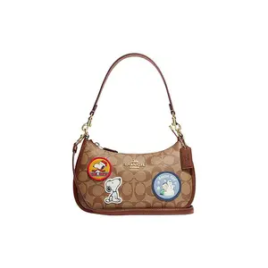 COACH x Peanuts Snoopy Teri 25 Leather Crossbody Bag With Monogram Print And Zipper Closure For Women In Brown And Rust Color