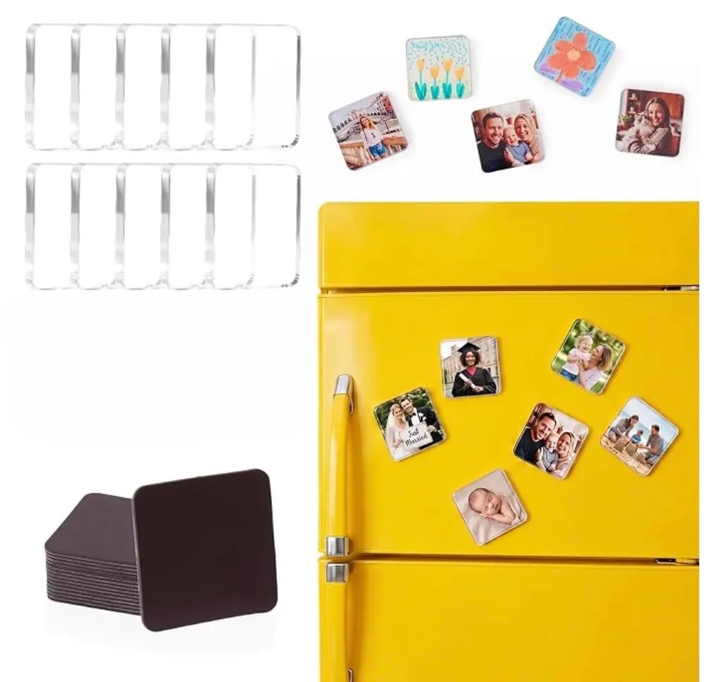 10 Pcs/SET DIY Fridge Magnets, Acrylic DIY Magnets for Fridge 2x2 Inch, DIY Magnets Photo Frame Set, Clear Acrylic Magnet for Crafts, Classroom, Kitchen & Office Decor