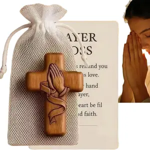 Portable Handheld Prayer Cross Gift, Silent Faith Embrace, Mini Wooden Cross Craft, Pocket-Sized Sanctuary, Mini Statue, Jewelry, Wooden Cross Decorations