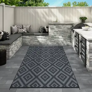 Outdoor Rug 5x8 ft Waterproof Patio Rug Area Rug for Living Room Outdoor Carpet for Patio Balcony Picnic Beach Boho Grey