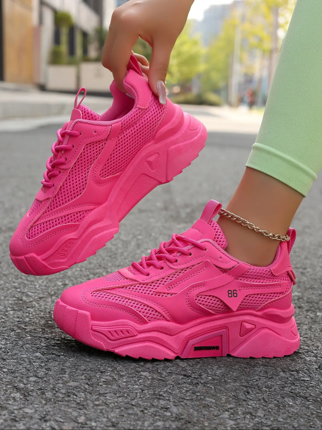 Women's Breathable Mesh Lightweight Sneakers, Thick Sole Height-Boosting Casual Shoes, All-Season Textile Upper, Rubber Sole, Plain Pattern, Trendy Walking Sneaker, Fashionable Sneakers, Height Increasing Sneakers