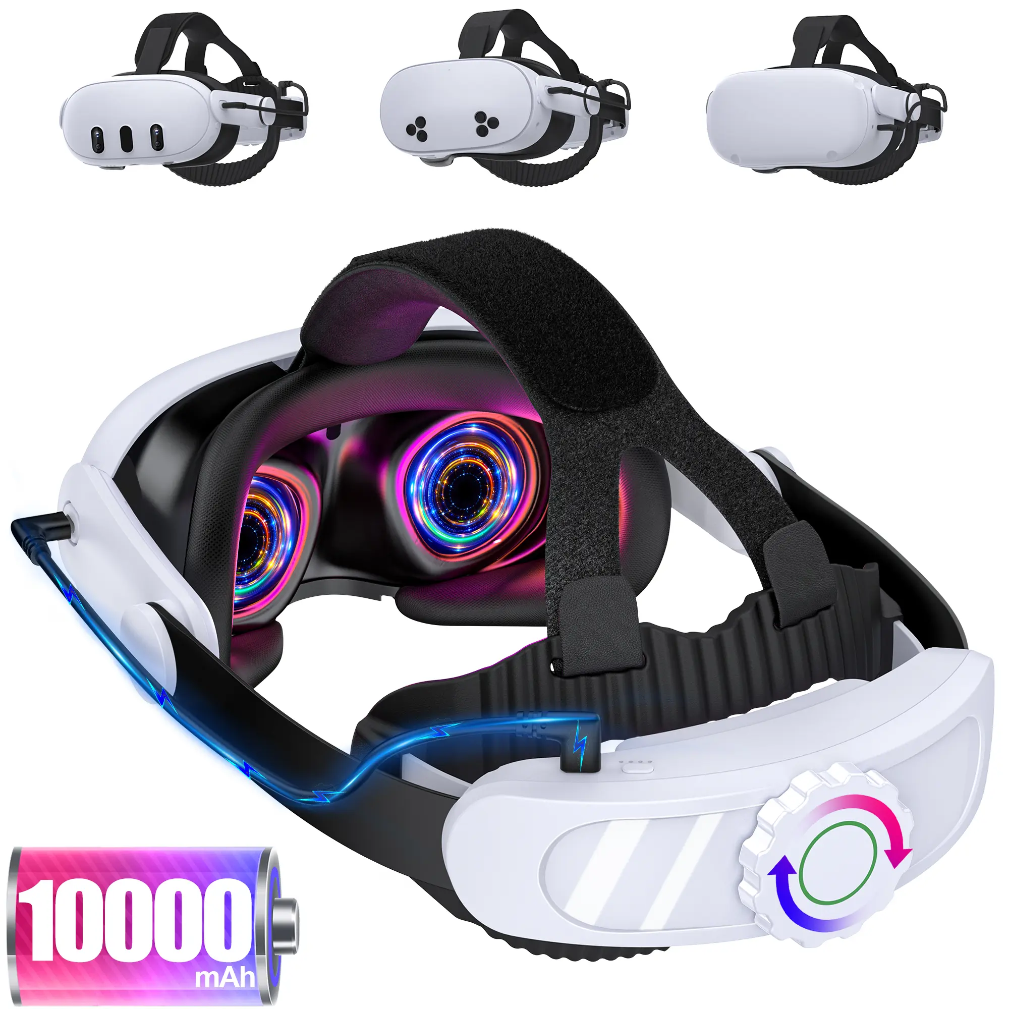 Adjustable Elite Head Strap for Meta Quest 3S/3/2 - Wearable VR Devices Accessory, Rechargeable High Capacity Wireless VR Devices Replacement, Reduces Pressure, Extends Game Play Time