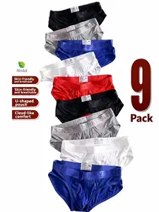 Men's 9-Pack Triangle Plain Underwear, Breathable Modal Fabric, Comfortable and Sweat-Resistant, All Seasons, Casual Fitted Style