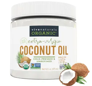 Viva Naturals Organic Coconut Oil, 16 fl oz – Unrefined, Cold-Pressed Extra Virgin Coconut Oil, USDA Organic & Non-GMO, Natural Cooking Oil, Hair Oil & Skin Oil