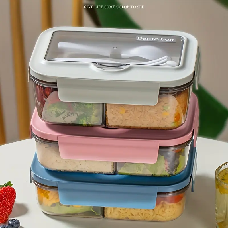 Double Layer Leak-Proof Bento Lunch Box, Large Capacity Microwave Safe, Suitable for Work or School, Nutritional Partitioning, Healthy Eating, Leakproof Lunchbox
