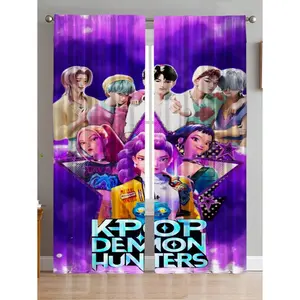2-Piece Cartoon Print Blackout Curtains, Polyester Material, Easy to Clean, Suitable for Bedroom & Living Room, Fun Room Decor