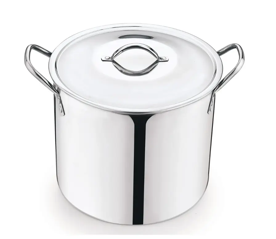 Qt Stainless Steel Stock Pot with Metal Lid, Ultra Durable, Stay-Cool Handles, Hand Wash Only, Cookware