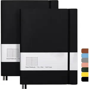 B5 College Ruled Notebooks - 2 Pack B5 Large Journal Notebooks with 376 Numbered Pages,100gsm Thick Lined Paper,Soft PU Leather Cover,7.6 X 10 inch(BLACK)