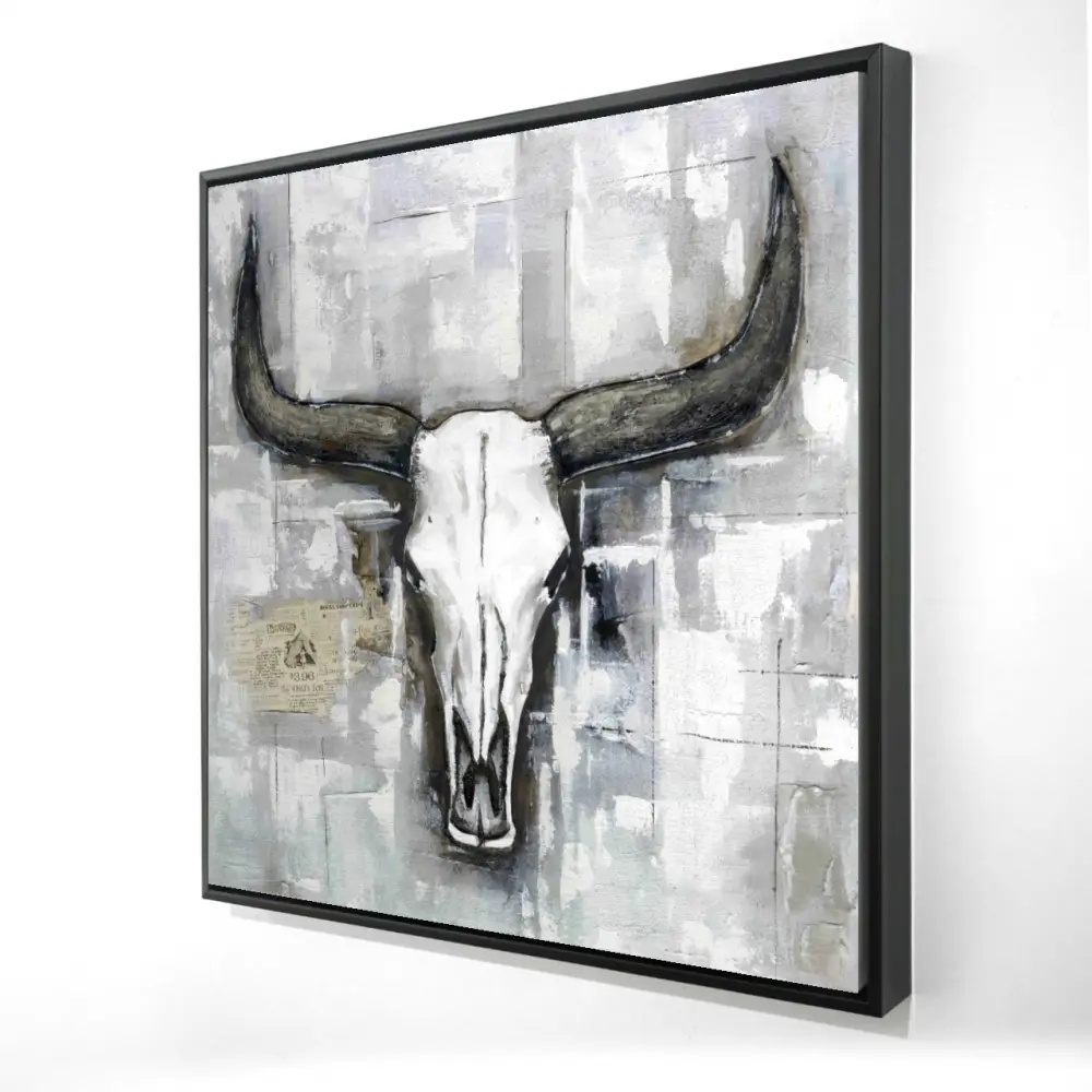 212 MAIN 24x24 in. Framed White Rustic Deer Wall Art Photo Print - Farmhouse Bedroom Accent, Western Bull Skull Motif Industrial Home Decor Poster