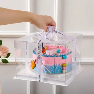 Transparent Gift Box for Party and Holidays, Multi-Layer Cake Wrapper, Handheld Birthday Gift Packaging, Random Ribbon Color, Classy Gift Box