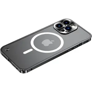 Magnetic Series Designed for iPhone 12 13 14 15 16 Pro Max Case,[Compatible with MagSafe] Slim Matte Translucent Aluminum Alloy Metal Frame,Military Drop&Camera Lens Protection Shockproof Cover