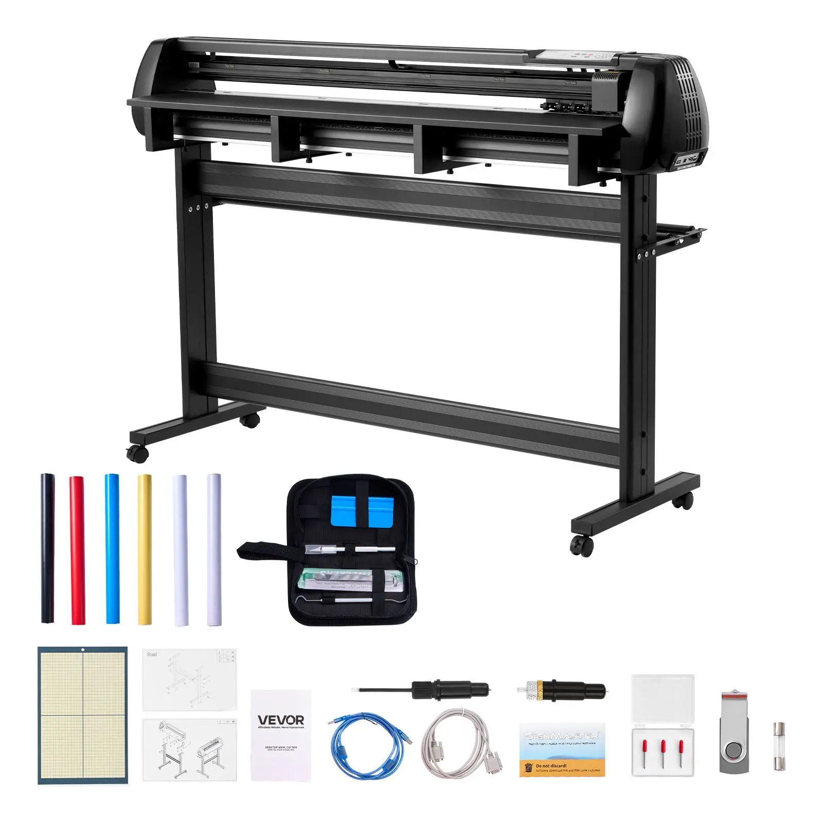 VEVOR Vinyl Cutter Plotter, 53-in (1350 mm) Max Feed Width, Dual Blades, Adjustable Force & Speed, LED Display, Customizable Bundle with Sticker Sheets, Transfer Film, Signmaster Software