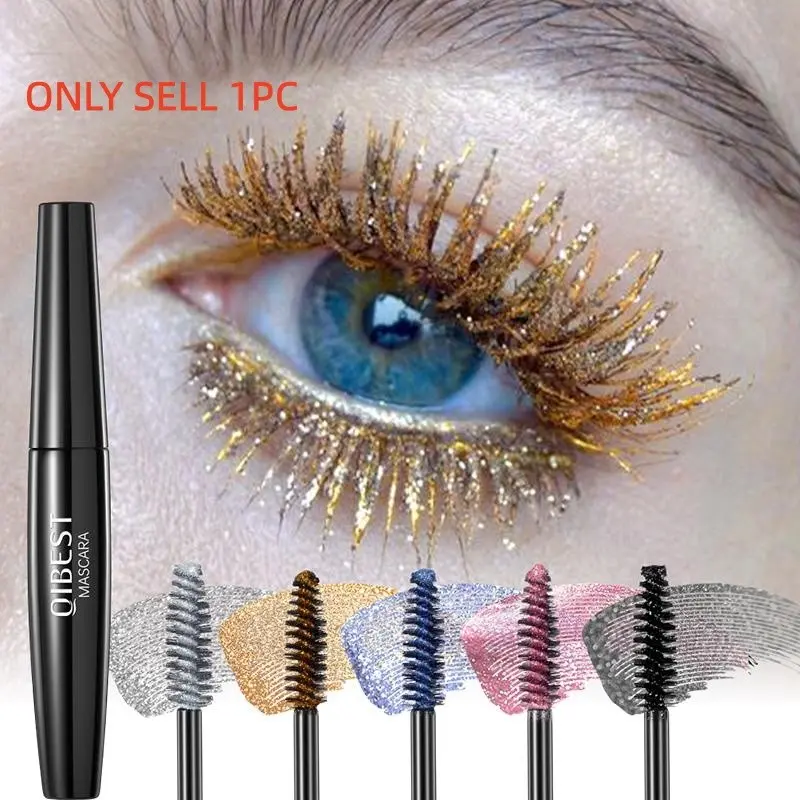 Shimmering Mascara Glitter Sparkle Eyelash Makeup, Smudge Proof Waterproof Long-Lasting Eye Liner, Silver Color Gold Blue Options, Voluminous Mascara, Fanning Volumizing Mascara, Curl Mascara