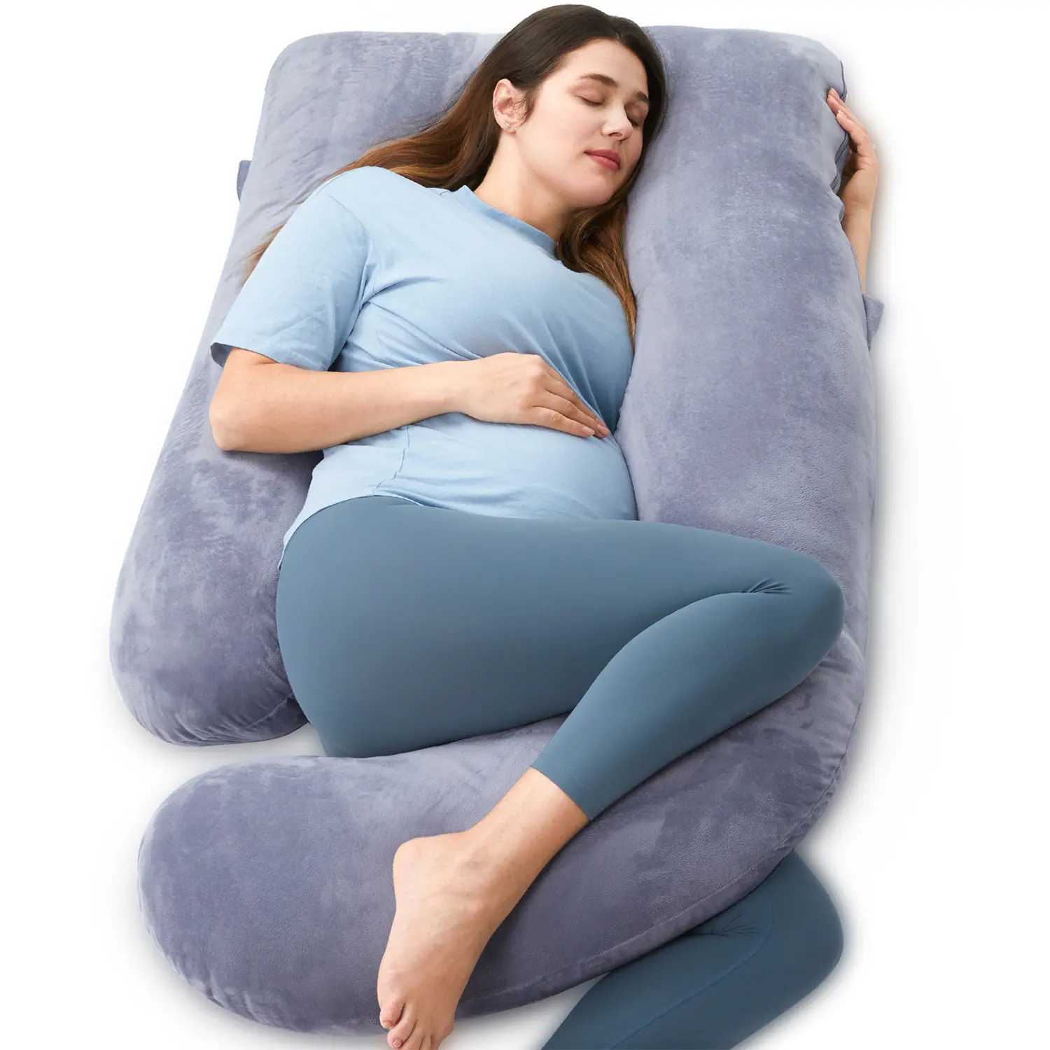 Momcozy Pregnancy Pillows, U Shaped Full Body Maternity Pillow with Removable Cover, 57 Inch Pregnancy Pillows for Sleeping, Grey Gifts