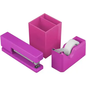 Desk Trio Pack - Pink Fuchsia - Stapler, Tape Dispenser & Pen Holder - 3/Pack