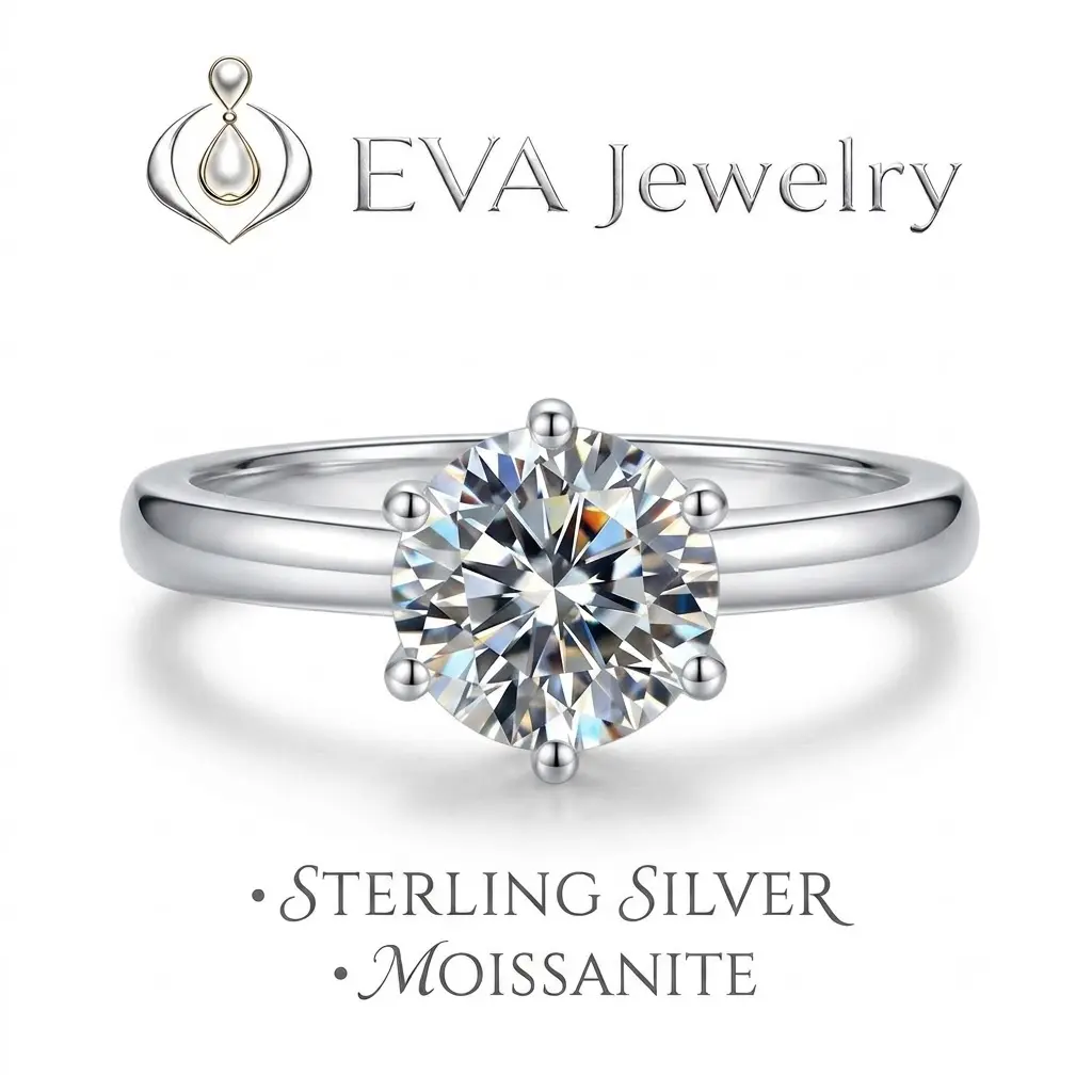 [EVA Jewelry] Wedding Engagement Ring 925 Sterling Silver Synthetic Moissanite Ring