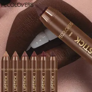 6pcs/set Brown Matte Lipstick Pencil Waterproof Lasting Lip Liner Pen Lipliner Non-stick Cup Lip Contour Pencil Beauty Makeup Set Lip Liner Pencils Lip Liner Kit