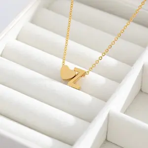 Initial Heart Necklace 18K Gold Plated Stainless Steel Tiny Heart Letter Necklace Personalized Monogram Name Necklace for