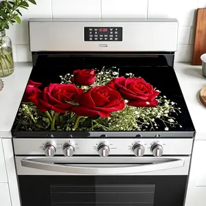 Rose Pattern Non-Slip Rubber Oven Mat, Stove Panel Protector, Kitchen Decoration, Easy Clean, Multi-Purpose Stove Cover