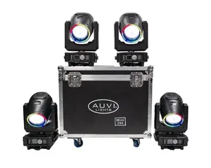 AUVI Moving Head Mini 14R 295W with LED Ring – Set of 4 with Road Case