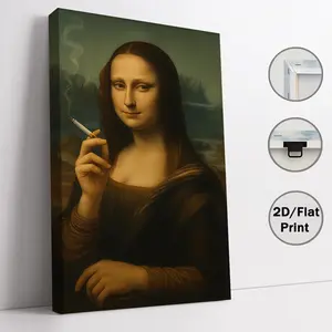 Humorous Mona Lisa canvas wall art with cigarette, 2D HD print parody art poster, framed/unframed wall decor for home, quirky Mona Lisa artwork, great home decoration gift