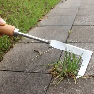 Stainless Steel Weed Puller with Wooden Handle, Lightweight Gardening Tool for Removing Weeds in Patio Brick Gaps