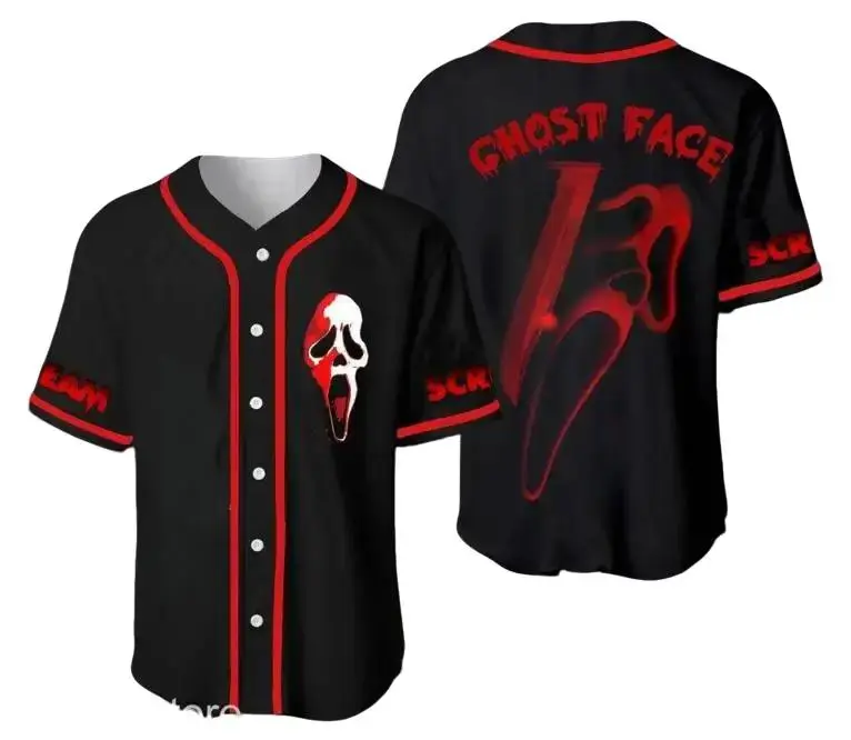 Full Print Vintage Ghostface Baseball Jersey Shirt, Retro Scream Baseball Jersey Shirt, Print Baseball Jersey, Jersey for Men and Women, Baseball Jersey Style