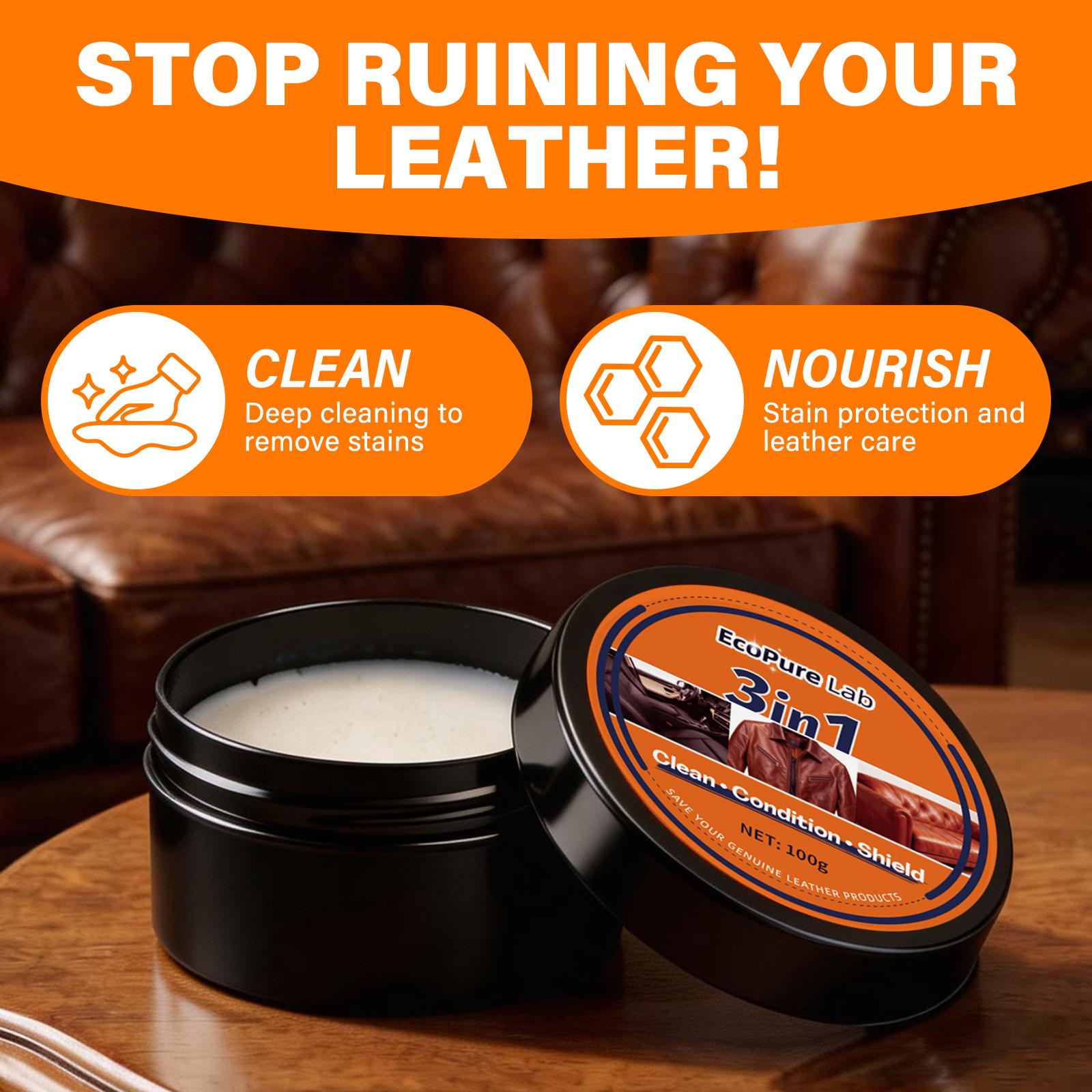 EcoPure Lab 3-in-1 Premium Leather Restorer & Cleaner - Waterless Car Interior & Couch Repair Cream - Mess-Free Sponge Applicator for Boots & Vinyl - Quick-Drying, Professional Grade & Eco-Safe