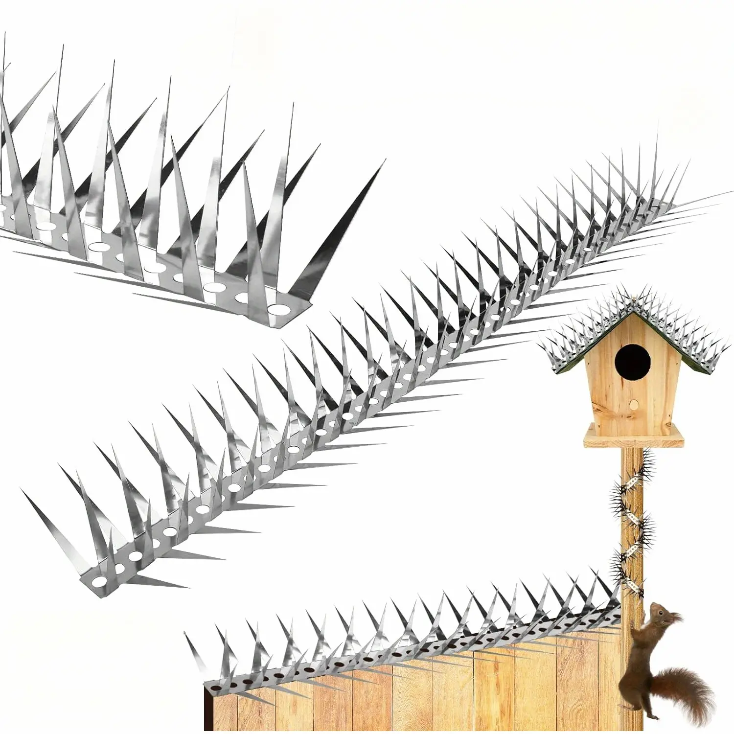 Protective Spikes Made of Stainless Steel, Measuring 118 Inches, Designed to Deter Squirrels, Snakes, Birds, Raccoons, And to Prevent Climbing on Garden Fences And Fruit Trees