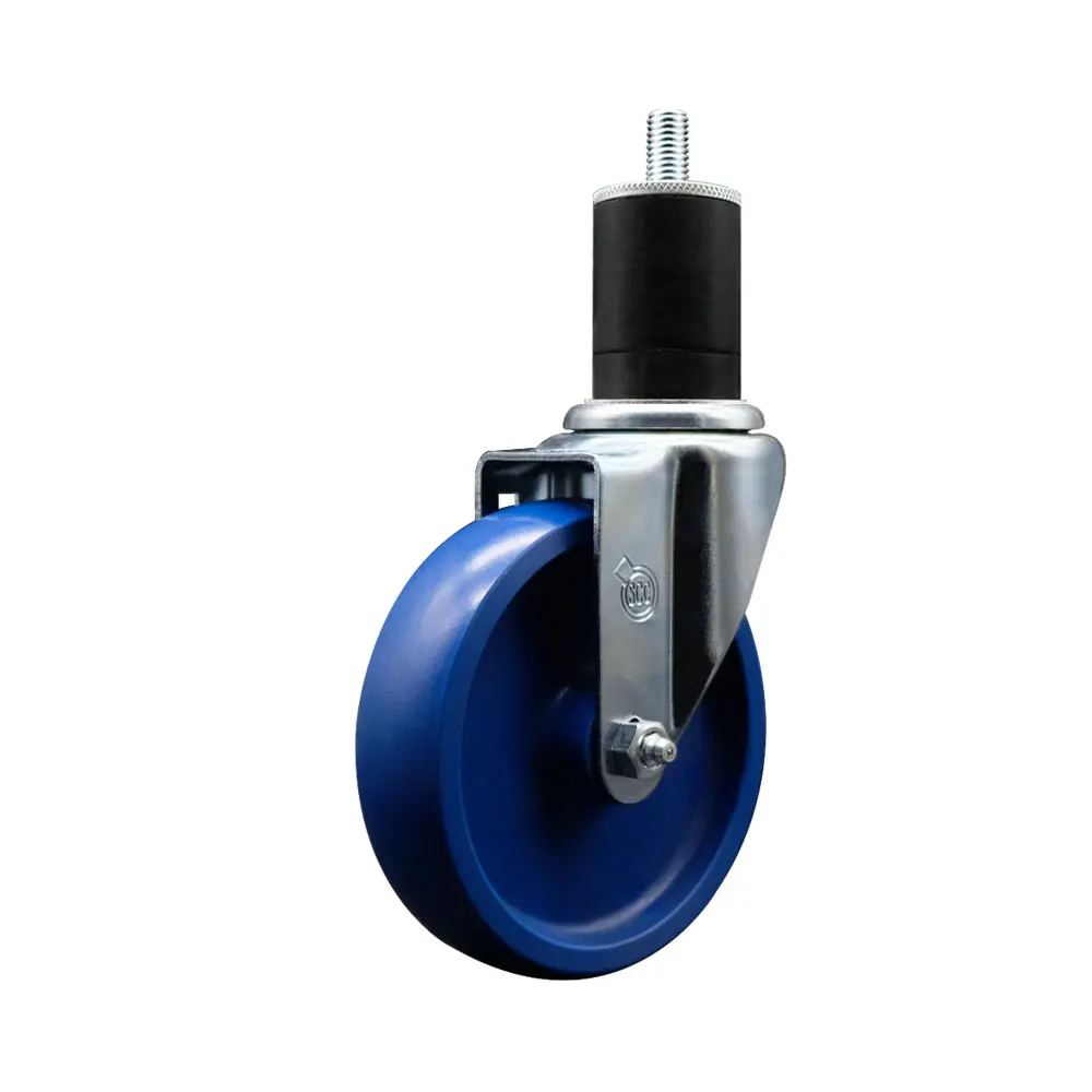 Service Caster SCC-EX20S514-SPUS-134 Solid Polyurethane Expanding Stem Swivel Chrome Caster, 5 in. Blue Wheel, 1.75 in. Stem, Chrome Castors